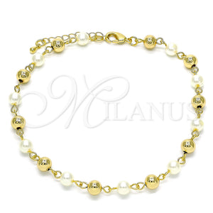 Gold Filled Anklet — Fancy Anklet Ball Design with Ivory Pearl Polished — main product view — SKU 146539 | Oro Laminado tobillera — elegante Anklet Ball diseño with Ivory Pearl pulido — SKU 146539