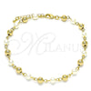 Oro Laminado Fancy Anklet, Gold Filled Style Ball Design, with Ivory Pearl, Polished, Golden Finish, 03.63.2227.10 (06 MM Thickness, 10 Inches Length)