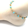 Oro Laminado Fancy Anklet, Gold Filled Style Ball Design, with Turquoise Pearl, Polished, Golden Finish, 03.63.2227.1.10 (06 MM Thickness, 10 Inches Length)