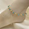 Oro Laminado Fancy Anklet, Gold Filled Style Ball Design, with Turquoise Pearl, Polished, Golden Finish, 03.63.2227.1.10 (06 MM Thickness, 10 Inches Length)