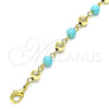 Oro Laminado Fancy Anklet, Gold Filled Style Ball Design, with Turquoise Pearl, Polished, Golden Finish, 03.63.2227.1.10 (06 MM Thickness, 10 Inches Length)
