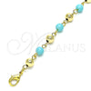 Oro Laminado Fancy Anklet, Gold Filled Style Ball Design, with Turquoise Pearl, Polished, Golden Finish, 03.63.2227.1.10 (06 MM Thickness, 10 Inches Length)