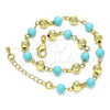 Oro Laminado Fancy Anklet, Gold Filled Style Ball Design, with Turquoise Pearl, Polished, Golden Finish, 03.63.2227.1.10 (06 MM Thickness, 10 Inches Length)