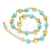 Oro Laminado Fancy Anklet, Gold Filled Style Ball Design, with Turquoise Pearl, Polished, Golden Finish, 03.63.2227.1.10 (06 MM Thickness, 10 Inches Length)