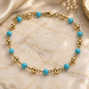 Oro Laminado Fancy Anklet, Gold Filled Style Ball Design, with Turquoise Pearl, Polished, Golden Finish, 03.63.2227.1.10 (06 MM Thickness, 10 Inches Length)