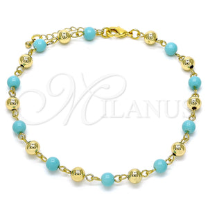 Gold Filled Anklet — Fancy Anklet Ball Design with Turquoise Pearl Polished — main product view — SKU 146541 | Oro Laminado tobillera — elegante Anklet Ball diseño with Turquoise Pearl pulido — SKU 146541