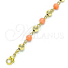 Oro Laminado Fancy Anklet, Gold Filled Style Ball Design, with Pink Pearl, Polished, Golden Finish, 03.63.2227.2.10 (06 MM Thickness, 10 Inches Length)