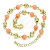 Oro Laminado Fancy Anklet, Gold Filled Style Ball Design, with Pink Pearl, Polished, Golden Finish, 03.63.2227.2.10 (06 MM Thickness, 10 Inches Length)