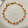 Oro Laminado Fancy Anklet, Gold Filled Style Ball Design, with Pink Pearl, Polished, Golden Finish, 03.63.2227.2.10 (06 MM Thickness, 10 Inches Length)