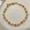 Oro Laminado Fancy Anklet, Gold Filled Style Ball Design, with Pink Pearl, Polished, Golden Finish, 03.63.2227.2.10 (06 MM Thickness, 10 Inches Length)