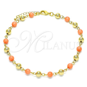 Gold Filled Anklet — Fancy Anklet Ball Design with Pink Pearl Polished — main product view — SKU 146543 | Oro Laminado tobillera — elegante Anklet Ball diseño with Pink Pearl pulido — SKU 146543