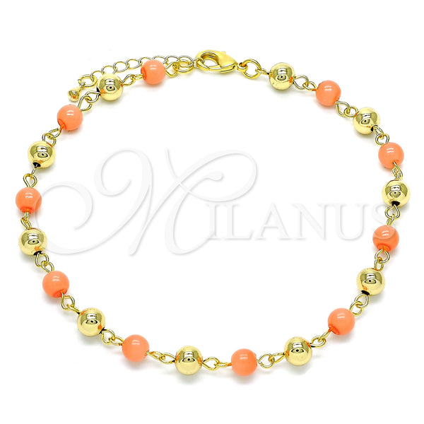Gold Filled Anklet — Fancy Anklet Ball Design with Pink Pearl Polished — main product view — SKU 146543 | Oro Laminado tobillera — elegante Anklet Ball diseño with Pink Pearl pulido — SKU 146543