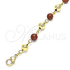Oro Laminado Fancy Anklet, Gold Filled Style Ball Design, with Brown Goldstone Venturina, Polished, Golden Finish, 03.63.2227.3.10 (06 MM Thickness, 10 Inches Length)