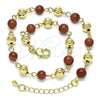 Oro Laminado Fancy Anklet, Gold Filled Style Ball Design, with Brown Goldstone Venturina, Polished, Golden Finish, 03.63.2227.3.10 (06 MM Thickness, 10 Inches Length)
