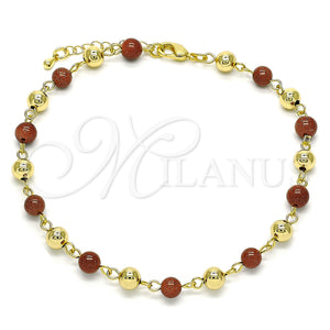 Gold Filled Anklet — Fancy Anklet Ball Design with Brown Goldstone Venturina — main product view — SKU 146545 | Oro Laminado tobillera — elegante Anklet Ball diseño with Brown Goldstone Venturina — SKU 146545