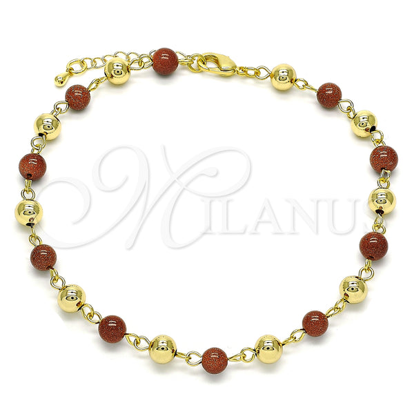 Gold Filled Anklet — Fancy Anklet Ball Design with Brown Goldstone Venturina — main product view — SKU 146545 | Oro Laminado tobillera — elegante Anklet Ball diseño with Brown Goldstone Venturina — SKU 146545
