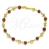 Oro Laminado Fancy Anklet, Gold Filled Style Ball Design, with Brown Goldstone Venturina, Polished, Golden Finish, 03.63.2227.3.10 (06 MM Thickness, 10 Inches Length)