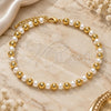 Oro Laminado Fancy Anklet, Gold Filled Style Ball Design, with Ivory Pearl, Polished, Golden Finish, 03.63.2228.10 (06 MM Thickness, 10 Inches Length)