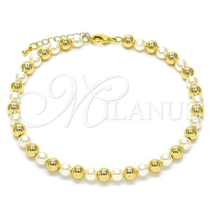 Gold Filled Anklet — Fancy Anklet Ball Design with Ivory Pearl Polished — main product view — SKU 146547 | Oro Laminado tobillera — elegante Anklet Ball diseño with Ivory Pearl pulido — SKU 146547