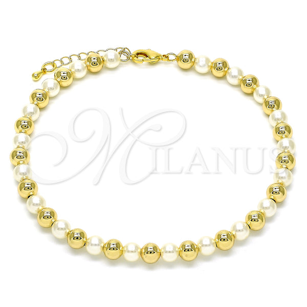 Gold Filled Anklet — Fancy Anklet Ball Design with Ivory Pearl Polished — main product view — SKU 146547 | Oro Laminado tobillera — elegante Anklet Ball diseño with Ivory Pearl pulido — SKU 146547