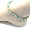 Oro Laminado Fancy Anklet, Gold Filled Style Ball Design, with Turquoise Pearl, Polished, Golden Finish, 03.63.2228.1.10 (06 MM Thickness, 10 Inches Length)