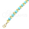 Oro Laminado Fancy Anklet, Gold Filled Style Ball Design, with Turquoise Pearl, Polished, Golden Finish, 03.63.2228.1.10 (06 MM Thickness, 10 Inches Length)
