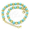 Oro Laminado Fancy Anklet, Gold Filled Style Ball Design, with Turquoise Pearl, Polished, Golden Finish, 03.63.2228.1.10 (06 MM Thickness, 10 Inches Length)