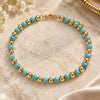 Oro Laminado Fancy Anklet, Gold Filled Style Ball Design, with Turquoise Pearl, Polished, Golden Finish, 03.63.2228.1.10 (06 MM Thickness, 10 Inches Length)