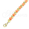 Oro Laminado Fancy Anklet, Gold Filled Style Ball Design, with Pink Pearl, Polished, Golden Finish, 03.63.2228.2.10 (06 MM Thickness, 10 Inches Length)