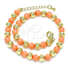 Oro Laminado Fancy Anklet, Gold Filled Style Ball Design, with Pink Pearl, Polished, Golden Finish, 03.63.2228.2.10 (06 MM Thickness, 10 Inches Length)