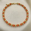 Oro Laminado Fancy Anklet, Gold Filled Style Ball Design, with Pink Pearl, Polished, Golden Finish, 03.63.2228.2.10 (06 MM Thickness, 10 Inches Length)