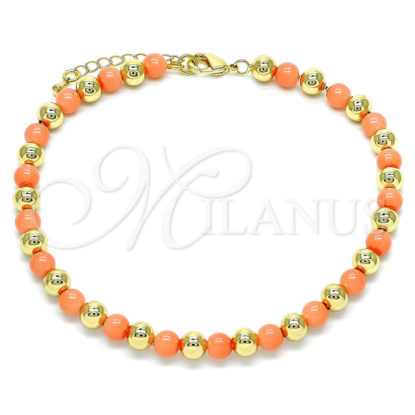 Gold Filled Anklet — Fancy Anklet Ball Design with Pink Pearl Polished — main product view — SKU 146551 | Oro Laminado tobillera — elegante Anklet Ball diseño with Pink Pearl pulido — SKU 146551