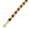 Oro Laminado Fancy Anklet, Gold Filled Style Ball Design, with Brown Goldstone Venturina, Polished, Golden Finish, 03.63.2228.3.10 (06 MM Thickness, 10 Inches Length)