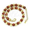 Oro Laminado Fancy Anklet, Gold Filled Style Ball Design, with Brown Goldstone Venturina, Polished, Golden Finish, 03.63.2228.3.10 (06 MM Thickness, 10 Inches Length)