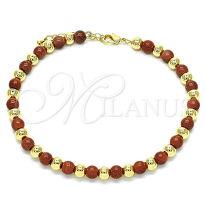 Gold Filled Anklet — Fancy Anklet Ball Design with Brown Goldstone Venturina — main product view — SKU 146553 | Oro Laminado tobillera — elegante Anklet Ball diseño with Brown Goldstone Venturina — SKU 146553