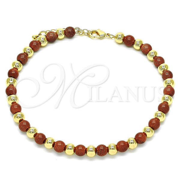 Gold Filled Anklet — Fancy Anklet Ball Design with Brown Goldstone Venturina — main product view — SKU 146553 | Oro Laminado tobillera — elegante Anklet Ball diseño with Brown Goldstone Venturina — SKU 146553