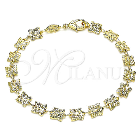 Oro Laminado Fancy Bracelet, Gold Filled Style Butterfly Design, Polished, Golden Finish, 03.326.0019.07 (06 MM Thickness, 7 Inches Length)