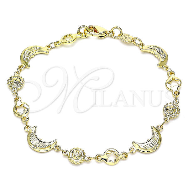 Gold Filled Bracelet — Fancy Bracelet Moon and Sun Design Polished 03. — main product view — SKU 146562 | Oro Laminado brazalete — elegante Bracelet Moon and Sun diseño pulido 03. — SKU 146562