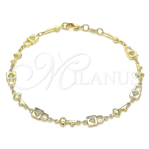 Oro Laminado Fancy Anklet, Gold Filled Style Lock and key Design, Polished, Golden Finish, 03.326.0021.10 (08 MM Thickness, 10 Inches Length)