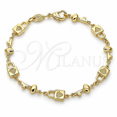 Oro Laminado Fancy Bracelet, Gold Filled Style Lock and key Design, Polished, Golden Finish, 03.326.0021.08 (06 MM Thickness, 8 Inches Length)