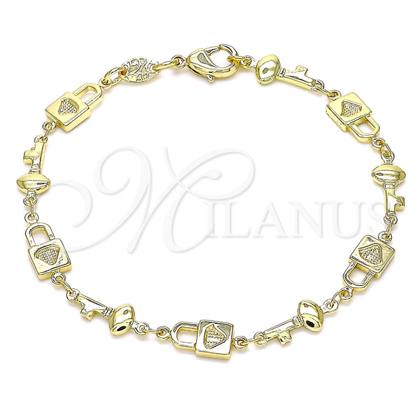 Oro Laminado Fancy Bracelet, Gold Filled Style Lock and key Design, Polished, Golden Finish, 03.326.0021.08 (06 MM Thickness, 8 Inches Length)