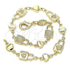 Oro Laminado Fancy Bracelet, Gold Filled Style Lock and Heart Design, Polished, Golden Finish, 03.326.0022.08 (06 MM Thickness, 8 Inches Length)