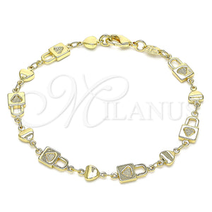 Gold Filled Bracelet — Fancy Bracelet Lock and Heart Design Polished 03. — main product view — SKU 146568 | Oro Laminado brazalete — elegante Bracelet Lock and corazón diseño pulido 03. — SKU 146568