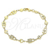 Oro Laminado Fancy Bracelet, Gold Filled Style Lock and Heart Design, Polished, Golden Finish, 03.326.0022.08 (06 MM Thickness, 8 Inches Length)