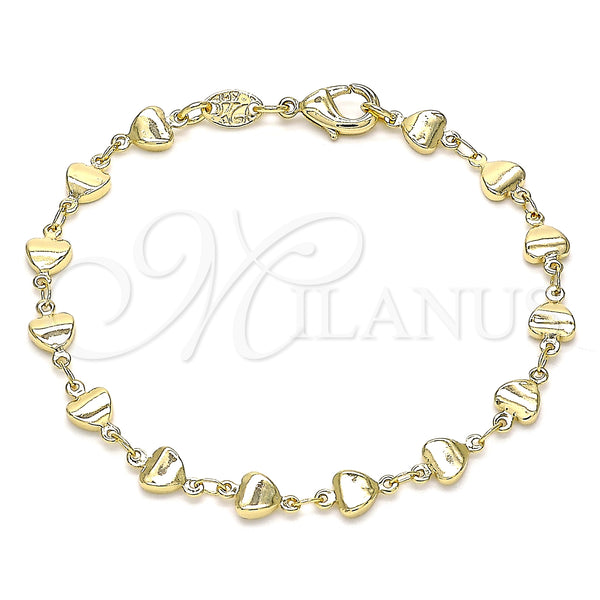 Oro Laminado Fancy Bracelet, Gold Filled Style Heart Design, Polished, Golden Finish, 03.326.0023.07 (06 MM Thickness, 7 Inches Length)