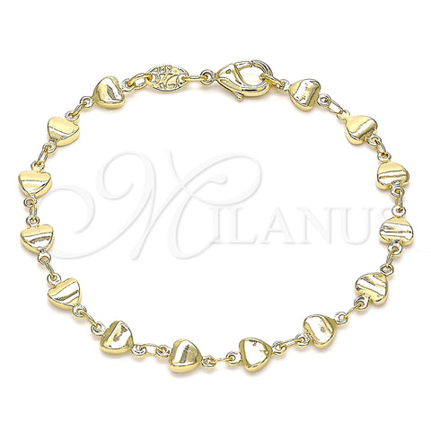 Oro Laminado Fancy Bracelet, Gold Filled Style Heart Design, Polished, Golden Finish, 03.326.0023.07 (06 MM Thickness, 7 Inches Length)