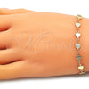 Oro Laminado Fancy Bracelet, Gold Filled Style Heart Design, Diamond Cutting Finish, Golden Finish, 03.326.0024.07 (06 MM Thickness, 7 Inches Length)