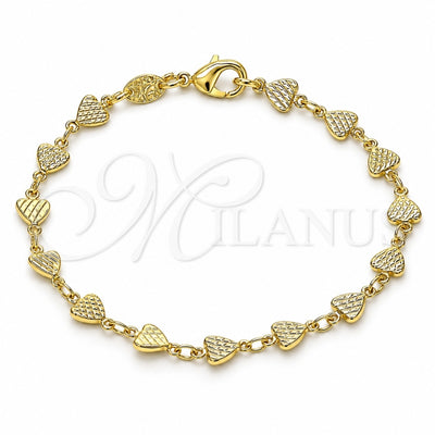 Oro Laminado Fancy Bracelet, Gold Filled Style Heart Design, Diamond Cutting Finish, Golden Finish, 03.326.0024.07 (06 MM Thickness, 7 Inches Length)