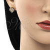 Oro Laminado Stud Earring, Gold Filled Style Baguette Design, with Champagne Cubic Zirconia, Polished, Golden Finish, 02.310.0053