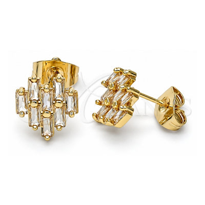 Oro Laminado Stud Earring, Gold Filled Style Baguette Design, with Champagne Cubic Zirconia, Polished, Golden Finish, 02.310.0053